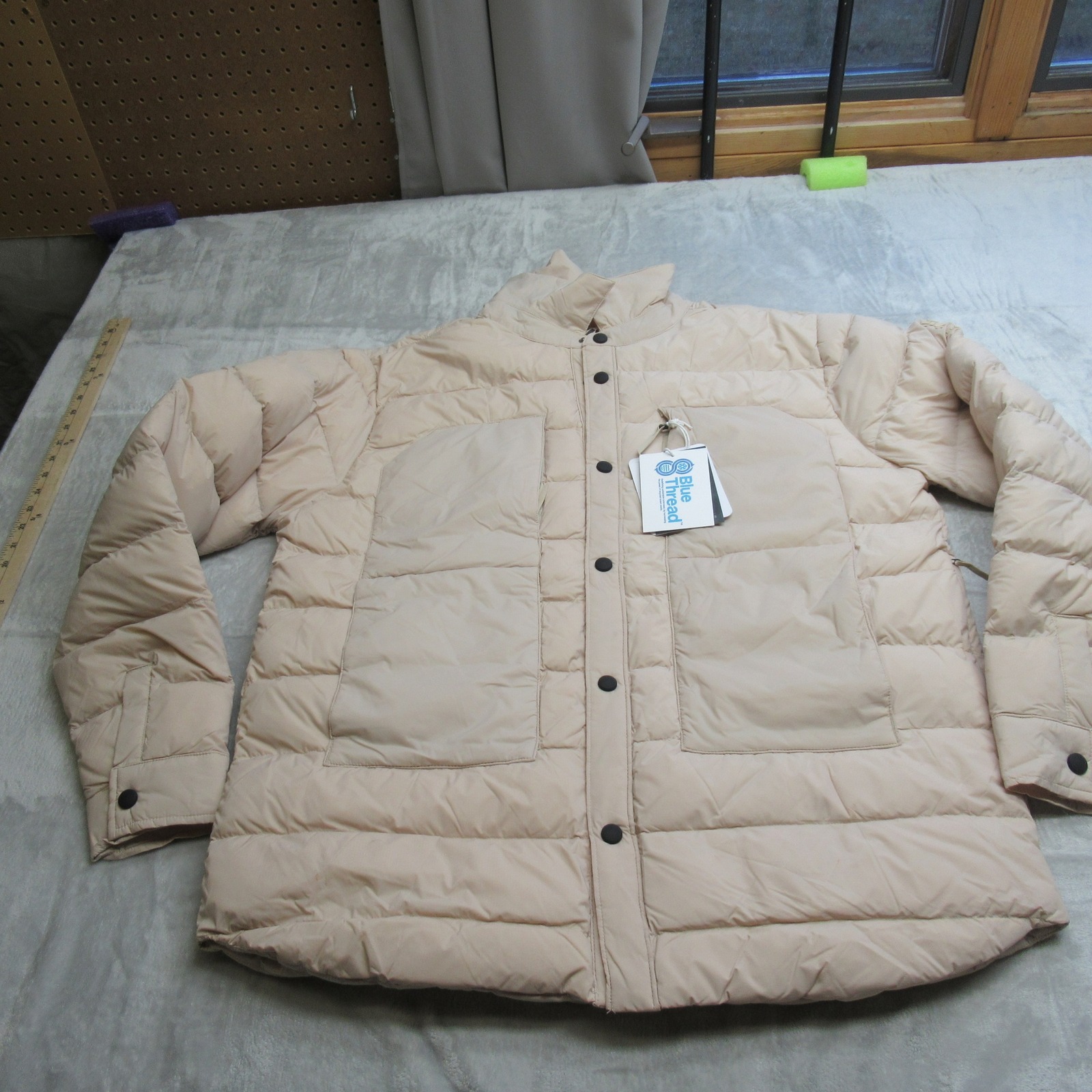 Obermeyer Down Jacket Men Large Beige Explorer Insulated Snap Puff Snow $249 New